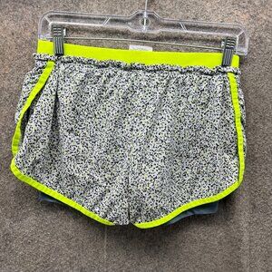 Nike Shorts Women Small Gray Neon Yellow Dri-FIT Tempo Running Printed Linen